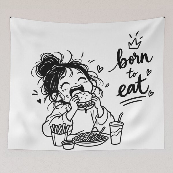 Item preview, Born to Eat – Cute Foodie Girl Cartoon Sticker designed and sold by PearlPathFinds.