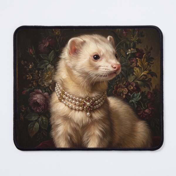 Item preview, Noble Ferret with Ruby Flower Pearl Necklace designed and sold by Real Beast Art.