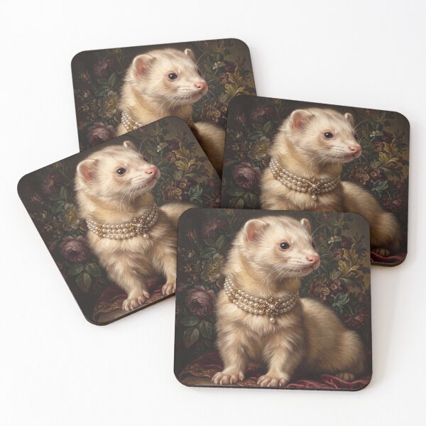 Item preview, Noble Ferret with Ruby Flower Pearl Necklace designed and sold by Real Beast Art.