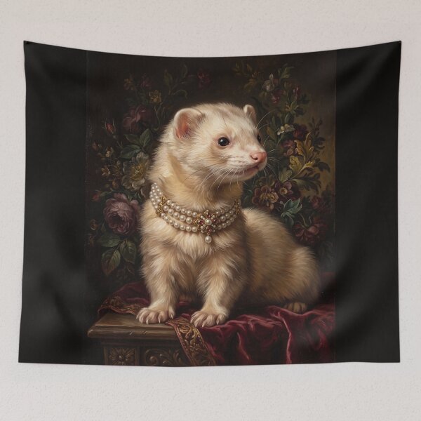 Item preview, Noble Ferret with Ruby Flower Pearl Necklace designed and sold by Real Beast Art.