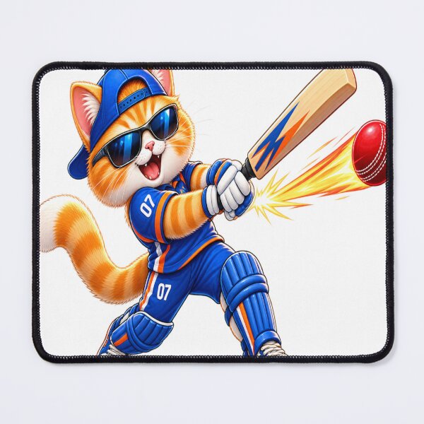 Item preview, Cool Orange Cat Cricketer – Funny Cricket Cat Sticker designed and sold by Genzfirevibes.