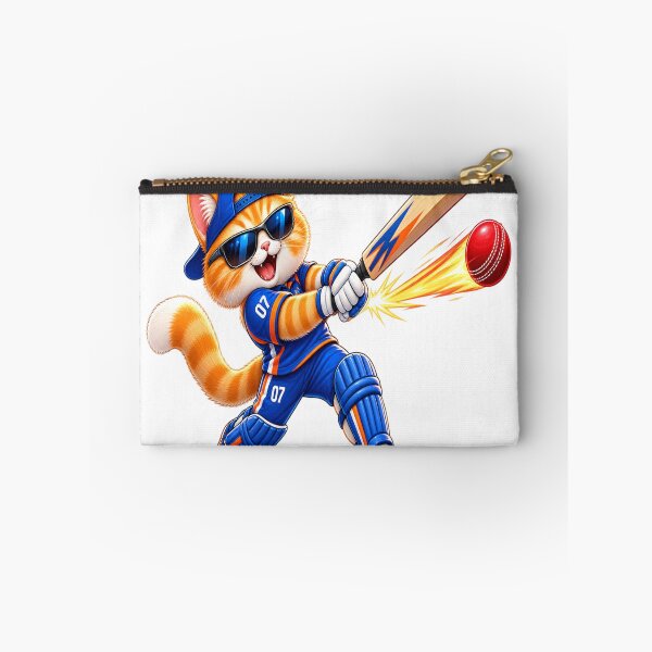 Item preview, Cool Orange Cat Cricketer – Funny Cricket Cat Sticker designed and sold by Genzfirevibes.