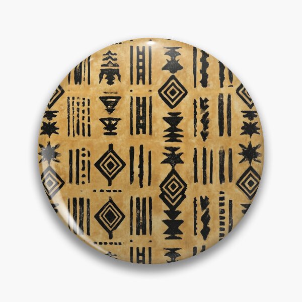 Item preview, Tribal Block Print Pattern Black Ochre Folk Symbols designed and sold by Nine Lives Studio.