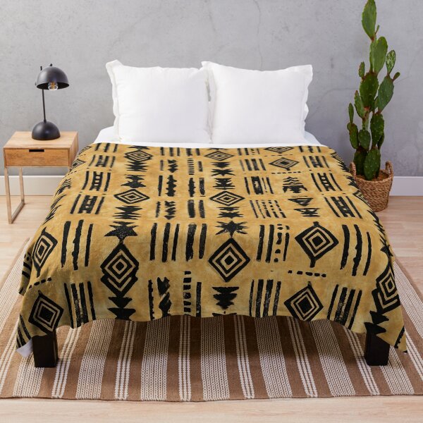 Item preview, Tribal Block Print Pattern Black Ochre Folk Symbols designed and sold by Nine Lives Studio.