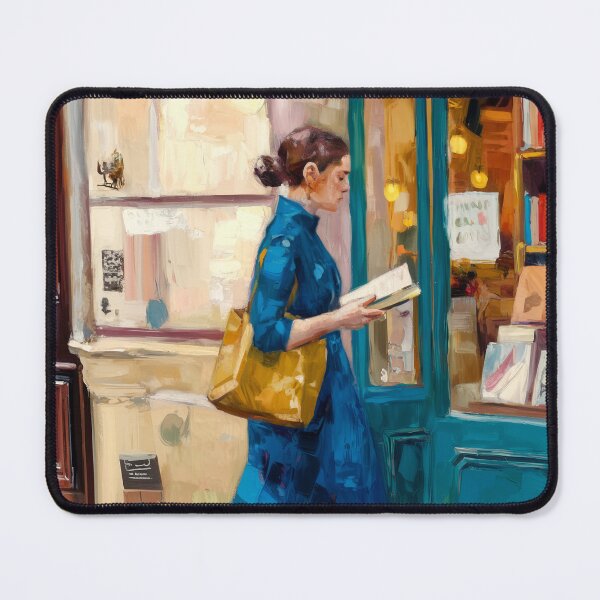 Item preview, Woman Reading Outside a Parisian Bookshop, Impressionist Art designed and sold by CARRAANN.
