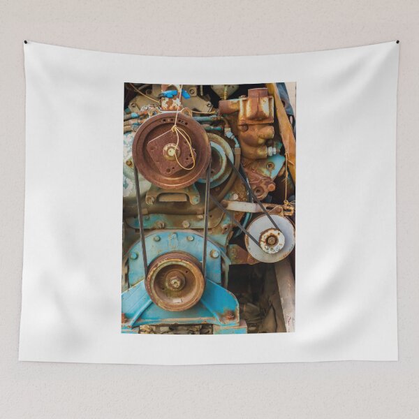Item preview, Close-Up Of Rusty Blue Engine Pulleys And Belts On Vintage Industrial Machinery designed and sold by Nmallia.