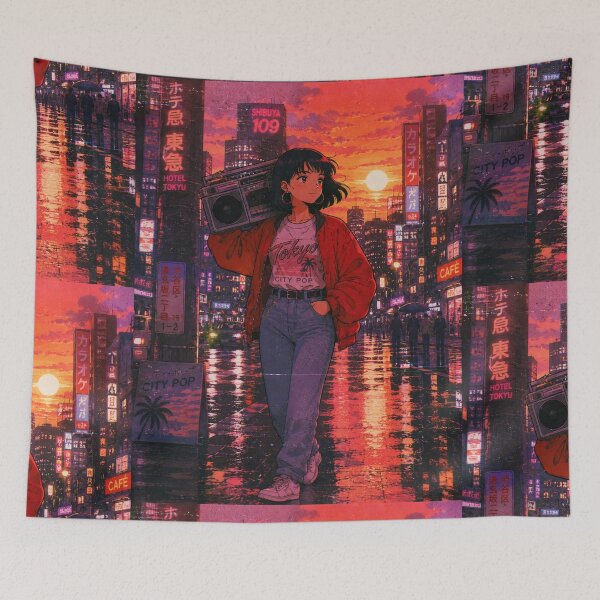 Item preview, Retro Anime City Pop Girl Boombox Tokyo designed and sold by littlepiptales.
