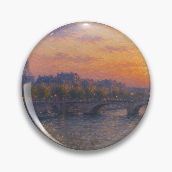 Item preview, Monet Inspired Sunset in Paris – Eiffel Tower & Seine River Impressionist Oil Painting Landscape Art designed and sold by Wandered North.