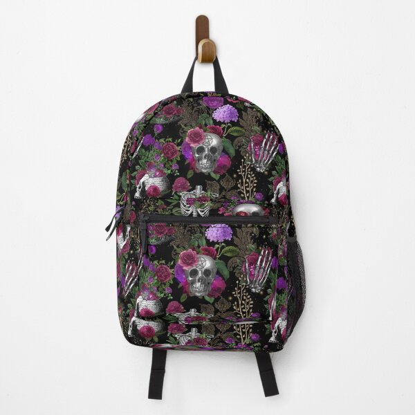 Item preview, Witches' Night Garden with Floral Skull Maximalist Boho Chic Floral Pattern - Black designed and sold by CanisArtStudio.
