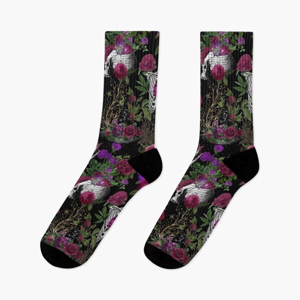 Item preview, Witches' Night Garden with Floral Skull Maximalist Boho Chic Floral Pattern - Black designed and sold by CanisArtStudio.