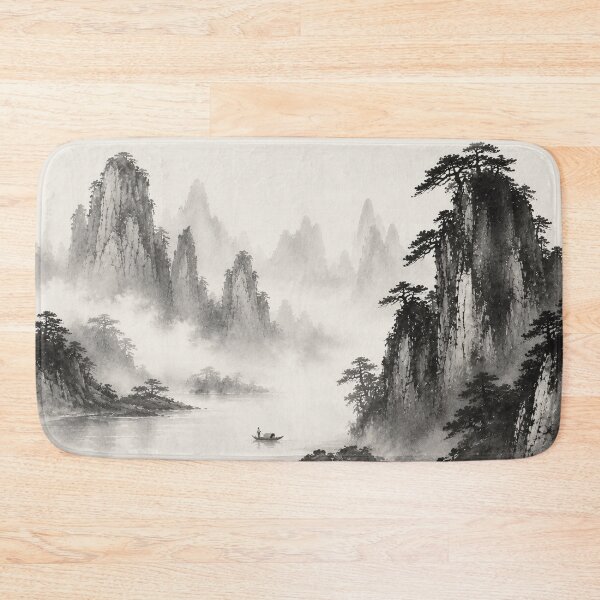Item preview, Chinese Ink Landscape Misty Mountains River Fog designed and sold by Jozefin's Studio.