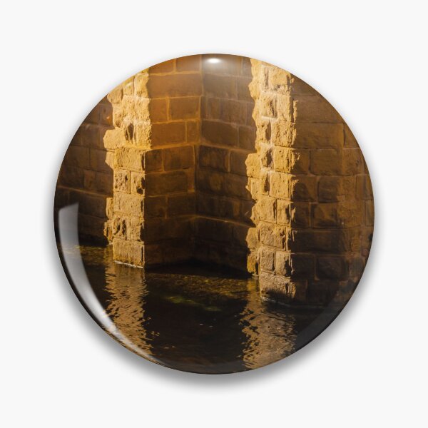 Item preview, Golden Stone Pillars by Calm Harbor Water with Reflective Surface and Sunlit Brick Wall designed and sold by Nmallia.