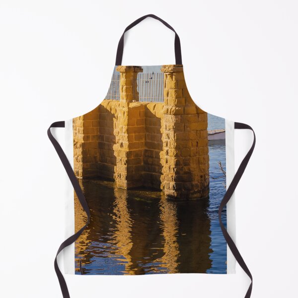 Item preview, Golden Stone Pillars by Calm Harbor Water with Reflective Surface and Sunlit Brick Wall designed and sold by Nmallia.