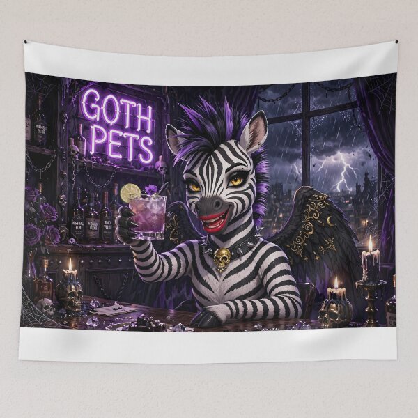 Item preview, Punk's Not Dead - Goth Zebra Drinking At Midnight Bar designed and sold by Goth Pets .
