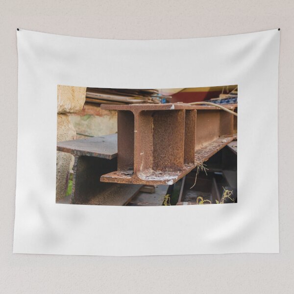 Item preview, Rusty Steel I-Beams Stacked in Industrial Scrap Yard Showing Corrosion, Texture and Decay designed and sold by Nmallia.