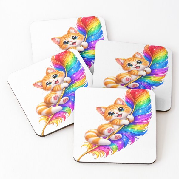 Item preview, Cute Orange Cat on Rainbow Feather – Magical Cat Sticker designed and sold by Genzfirevibes.