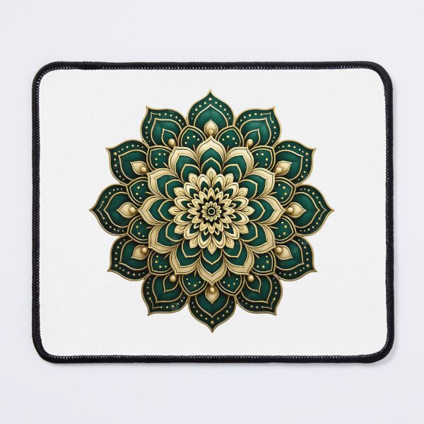 Item preview, Emerald Green & Gold Mandala – Elegant Indian Lotus Ornament designed and sold by Kruti Collection.