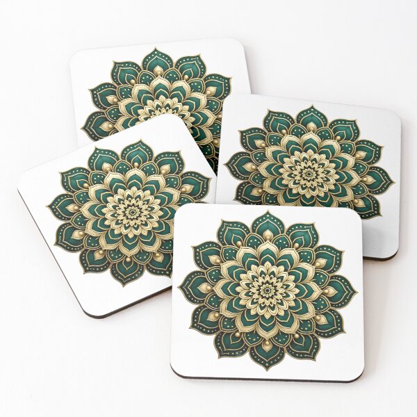 Item preview, Emerald Green & Gold Mandala – Elegant Indian Lotus Ornament designed and sold by Kruti Collection.