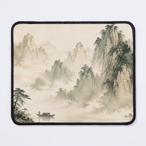 Item preview, Chinese Ink Landscape Misty Mountains River Watercolour designed and sold by Jozefin's Studio.