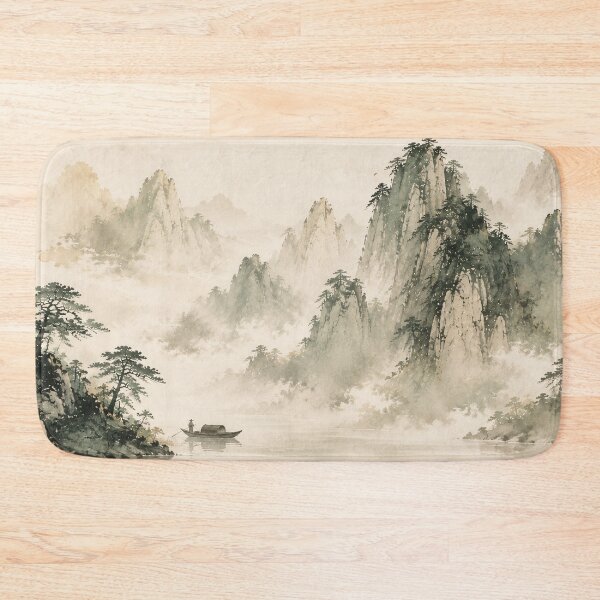 Item preview, Chinese Ink Landscape Misty Mountains River Watercolour designed and sold by Jozefin's Studio.
