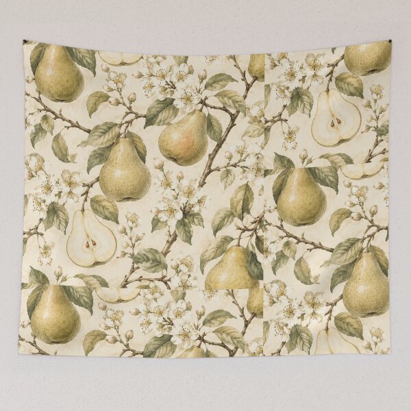 Item preview, Vintage Botanical Pear Fruit and Blossom Pattern designed and sold by NinaVibeStudio.