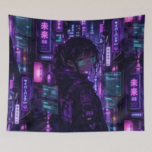 Item preview, Cyberpunk Anime Girl Neon Tokyo Night designed and sold by littlepiptales.