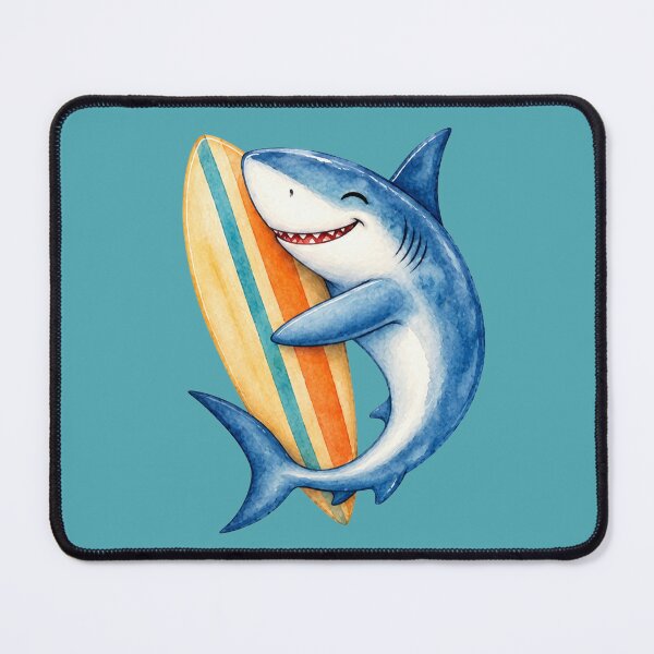 Item preview, Cute Shark Hugging Surfboard Watercolor Art designed and sold by GusiaTreasures.