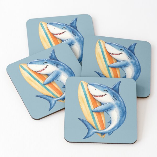 Item preview, Cute Shark Hugging Surfboard Watercolor Art designed and sold by GusiaTreasures.