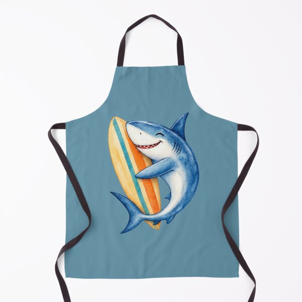 Item preview, Cute Shark Hugging Surfboard Watercolor Art designed and sold by GusiaTreasures.
