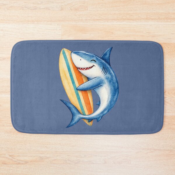 Item preview, Cute Shark Hugging Surfboard Watercolor Art designed and sold by GusiaTreasures.