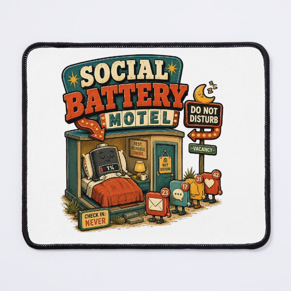 Item preview, Social Battery Motel – Introvert Low Energy Funny Retro designed and sold by NarpLTD.