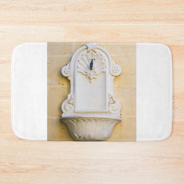 Item preview, Ornate White Wall Fountain With Shell Motif And Classical Architectural Detail On Beige Stone Wall designed and sold by Nmallia.