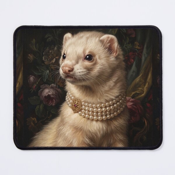 Item preview, Noble Ferret with Ruby Flower Pearl Necklace designed and sold by Real Beast Art.
