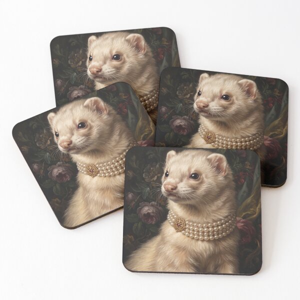 Item preview, Noble Ferret with Ruby Flower Pearl Necklace designed and sold by Real Beast Art.