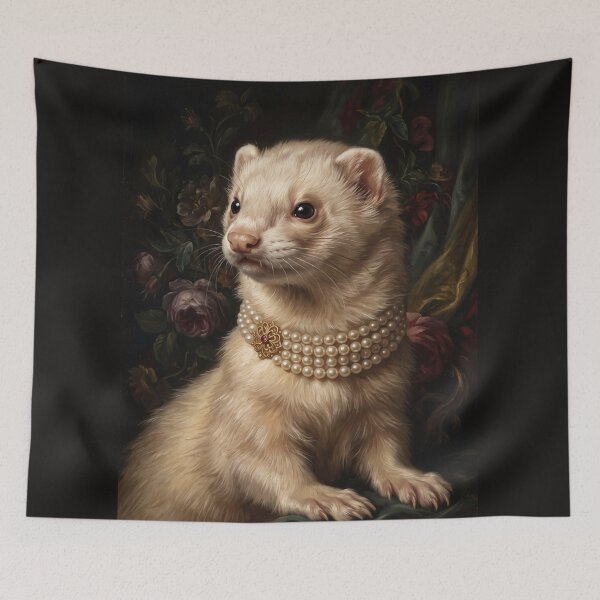Item preview, Noble Ferret with Ruby Flower Pearl Necklace designed and sold by Real Beast Art.