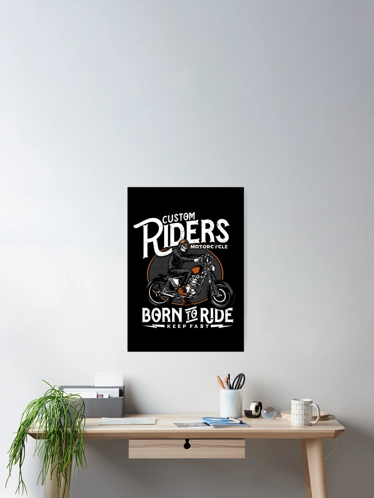 Thumbnail 2 of 3, Poster, Vintage Skull Motorcycle Rider Custom Riders Born To Ride designed and sold by heedooppod.