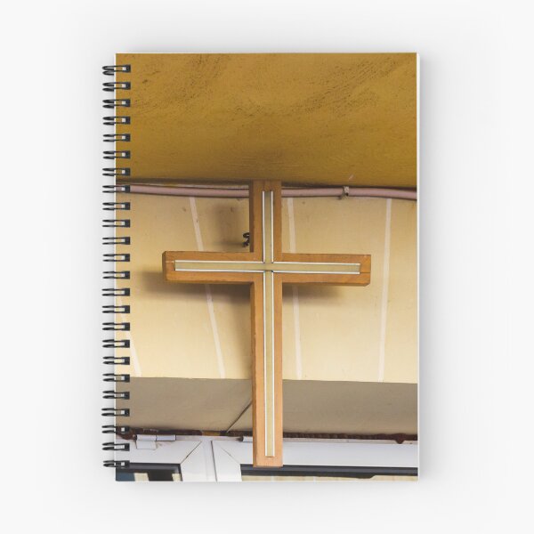 Item preview, Wooden Cross Sign Mounted on Beige Storefront Wall with Modern Inlay Design for Church or Shop designed and sold by Nmallia.
