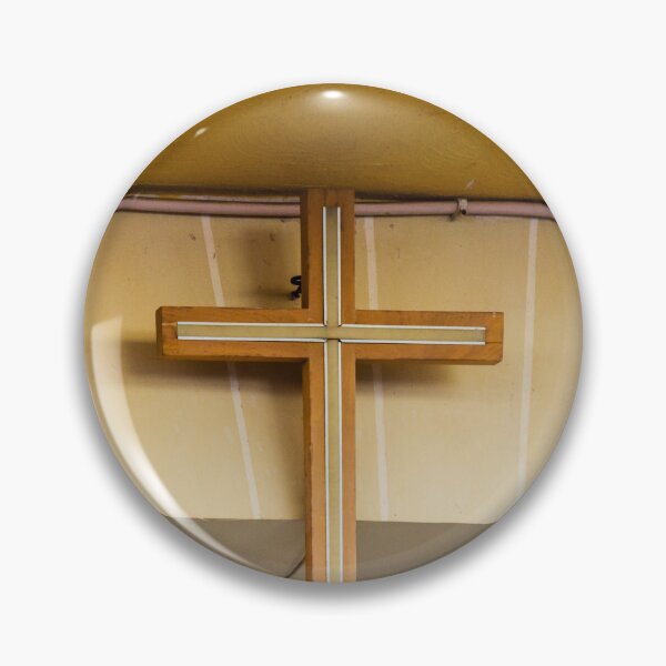 Item preview, Wooden Cross Sign Mounted on Beige Storefront Wall with Modern Inlay Design for Church or Shop designed and sold by Nmallia.