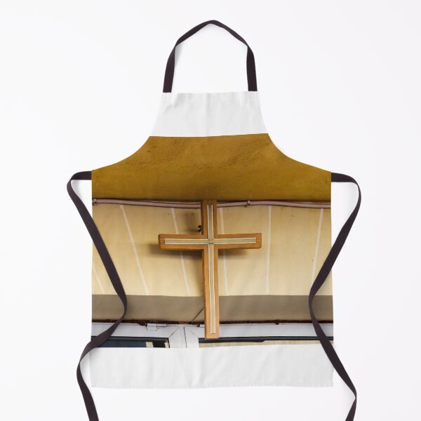 Item preview, Wooden Cross Sign Mounted on Beige Storefront Wall with Modern Inlay Design for Church or Shop designed and sold by Nmallia.