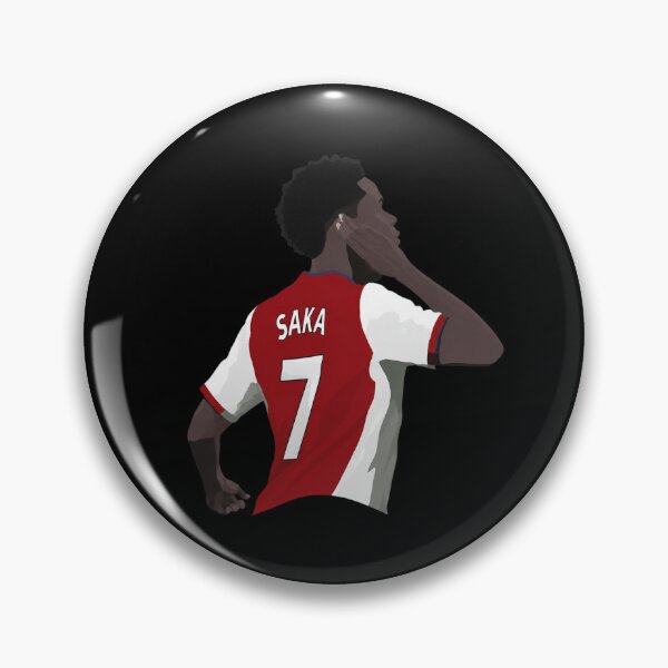 Artikelvorschau, Bukayo Saka Retro Premier League Rot und Weiß entworfen und verkauft von FieldsnancyArts.