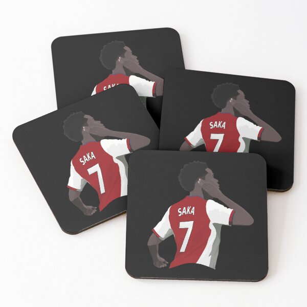 Artikelvorschau, Bukayo Saka Retro Premier League Rot und Weiß entworfen und verkauft von FieldsnancyArts.