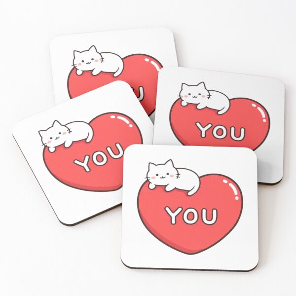 Item preview, Kawaii White Cat on Red Heart You Love Design – Cute Romantic Valentine Cat Gift designed and sold by Charonde.