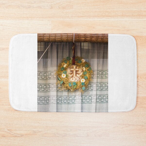 Item preview, Rustic Floral Wreath With Cross, Daisies, And Greenery Displayed On Lace Curtain In A Home Decor Style designed and sold by Nmallia.