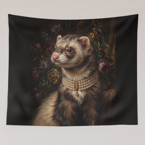 Item preview, Noble Ferret with Pearl Choker Pendant designed and sold by Real Beast Art.