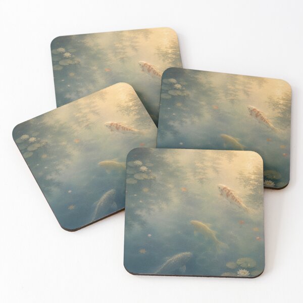 Item preview, Japanese Koi Pond – Golden Koi, Water Lilies & Autumn Leaves, Serene Ukiyo-e Inspired Art designed and sold by Tomoyo Art.