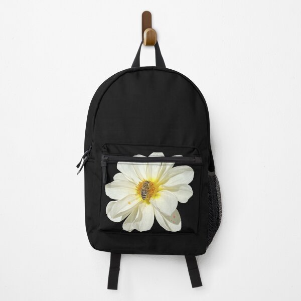 Item preview, White Dahlia Flower with Honeybee Pollinating designed and sold by BalkanBloomArt.