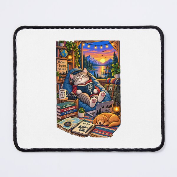 Item preview, Cozy Cat Reading Books Vintage Cabin Illustration designed and sold by lovepower.