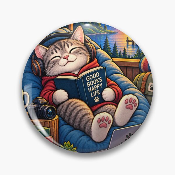 Item preview, Cozy Cat Reading Books Vintage Cabin Illustration designed and sold by lovepower.