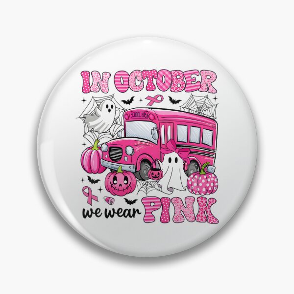 Item preview, In October We Wear Pink Pumpkin Bus Breast Cancer Halloween designed and sold by bentonruiz.