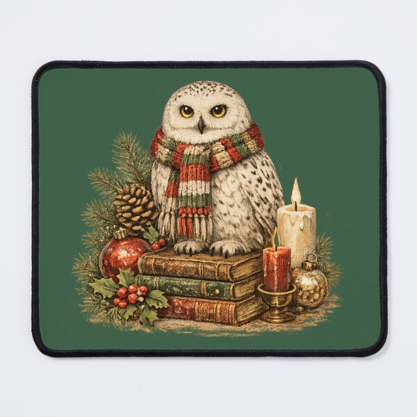 Item preview, Cozy Snowy Owl Books Botanical Vintage Christmas Gift designed and sold by Artycom.